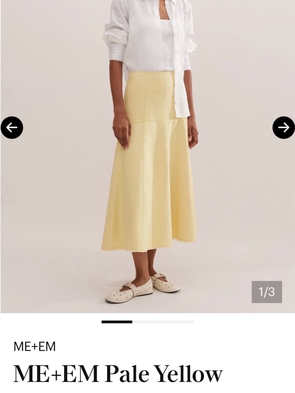 ME+EM Soft Yellow A-Line Midi Skirt with Flared Panels Sz 10
